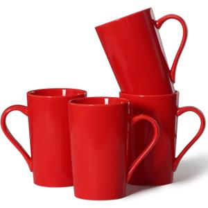 Smilatte 12 oz Coffee Mugs for Office Party, M099 Novelty Marble Ceramic Tea Cups for Women Men, Set of 4,Christmas Red