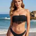 RELLECIGA Women's Bandeau Bikini Set Fringe Low Waisted Swimsuit Brazilian Two Piece Bathing Suit (S)