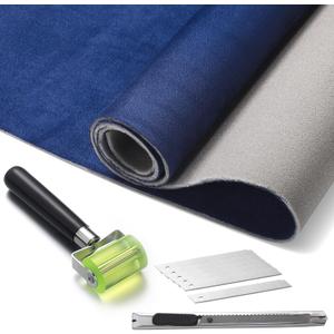 Pangda Suede Headliner Fabric 98 x 60'' with 1/9" Foam Backing Car Roof Headliner Fabric Suede Material Rubber Seam Roller Utility Knife for DIY Automotive RV Boat Ceiling Interior Repair(Blue)