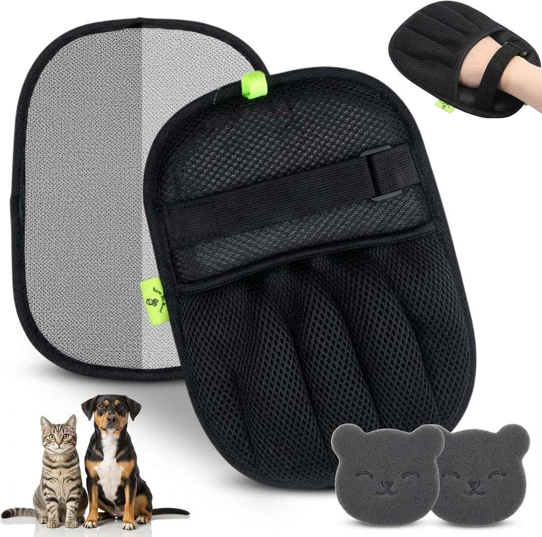 Pet Hair Removal Glove for Cats & Dogs, Five-Finger Electrostatic Pet Hair Remover Gloves, Reusable & Washable Magic Brush Pet Hair Removal Tool for Couch, Clothing, Carpet, Car Seat, Velcro Strap