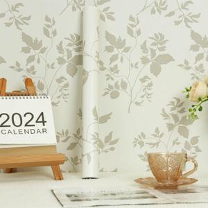 Heroad Peel and Stick Wallpaper - Floral Boho Leaf Contact Paper - Beige Removable Wallpaper - Waterproof Self Adhesive Vinyl Roll - 17.3''x78.7''