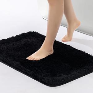 Shaggy Bath Rug Non Slip 17" X 24", Water Absorbent Mat, Soft Shower Mat for Floor & Tub, Fluffy Plush Bathroom Rug Machine Washable, Black