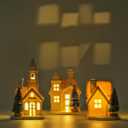 DN DECONATION Light up Christmas Decor Ceramic Village Houses, 3Pcs White Christmas Porcelain Villages with Frosted Trees, Holiday House Figurines Xmas Village Sets for Winter Table Decoration Indoor