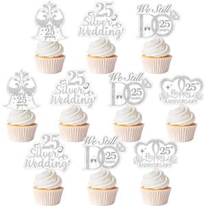 36 PCS 25th Anniversary Cupcake Toppers 25th Silver Wedding Anniversary Cupcake Picks Double-Sided Printing Cheers to 25 Years We still do 25 years Cake Decoration Anniversary Supplies