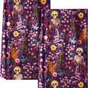 Flour Sack Halloween Kitchen Towels - Halloween Towels Kitchen Set of 2 18x26 Inch Holiday Theme Dish Towel for Home Decoration, Absorbent Hand Towel with Hanging Loop, Purple Skeleton