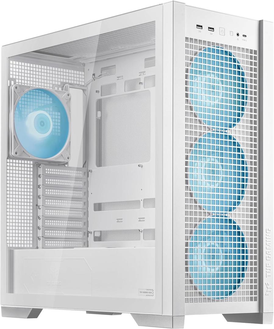 ASUS TUF Gaming GT302 ARGB White Edition ATX Mid-Tower Case Four 140x28mm ARGB Fans for Airflow & Static Pressure, Interchangeable Panel, Detachable top Panel, Hidden-Connector Motherboard Support