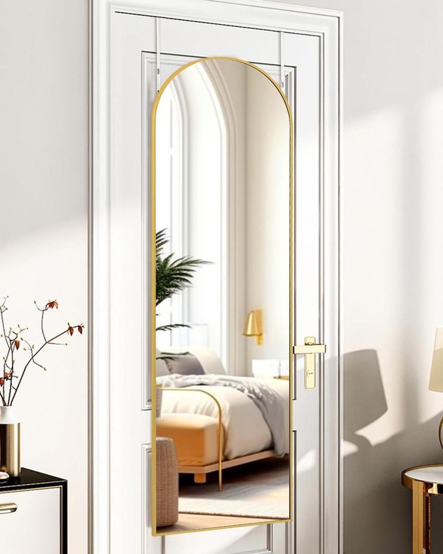 Full Length Mirror Door Hanging, Door Mirror, Over The Door Mirror Full Length, 50"x16" Bathroom Door Mirror, Long Mirror for Bedroom Living Room Locker Room (Gold)