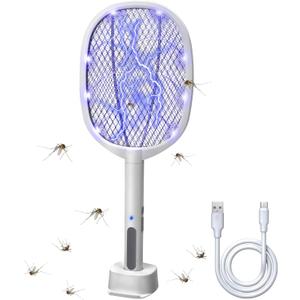 Lulu Home 2-in-1 Electric Bug Zapper Racket, 3000V High Voltage LED Lighted Handheld Mosquito Swatter with 3 Layer Safety Mesh, USB Charging Portable Fly Killer Racquet for Indoor Outdoor Use