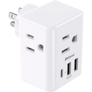2 Pack Outlet Extender Multi Plug Outlet, USB Wall Charger, No Surge Protector Cruise Essentials for Ship and Travel, ETL Listed (White)