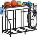 Bike Rack Storage Stand Organizer Floor Holds 4 Bicycle Parking Freestanding Adjustable Garage Indoor Outdoor Bike and Sports Storage Station, Black (4 Bike Stand)