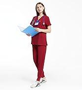 Uniforms World Ava Scrubs Set for Women Classic fit Top & Slim Jogging Pants, Yoga Waistband, 9 Pockets, Anti-Wrinkle, Size XL