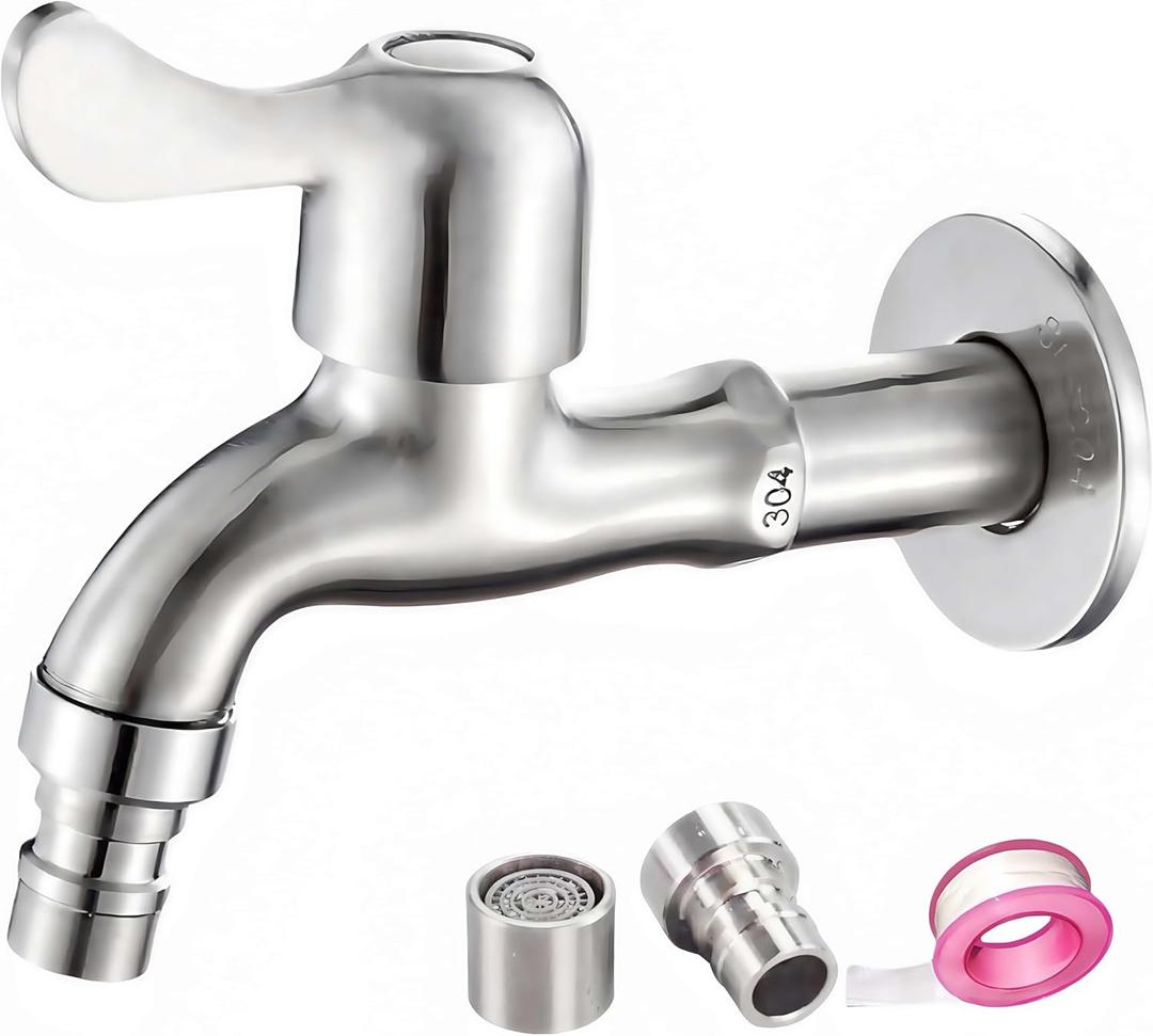 Outdoor Garden Bibb Spigot Washing Machine Faucet,1/2" Male Inlet Mop Sink Faucet,Easy to Install Utility Room Faucets with 2 Filter (Long)