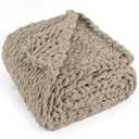 LONG CREATE Chunky Knit Throw Blanket 60"X 80", 100% Handmade with Soft Chenille Yarn, 6.7lbs Thick Cable Knitted Blankets, Large Rope Knot Crochet Throws for Couch Sofa Bed Home Decor, Taupe