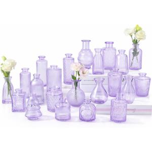 RUCKAE Purple Flower Vase in Bulk 22 Glass Bud Vases Vintage Small Vases for Centerpiece Table Wedding Decorations Home Decor Party (Purple 22 Pack)