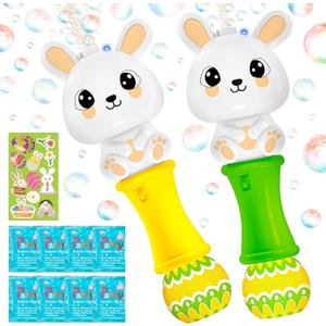 Easter Bubble Wands for Kids 2 Pack, Automatic Bubble Blower with Light for Girls Boys, Bubble Toys with Bubble Refill Solution for Easter Party Favor, Easter Basket Stuffers, Outdoor Activity