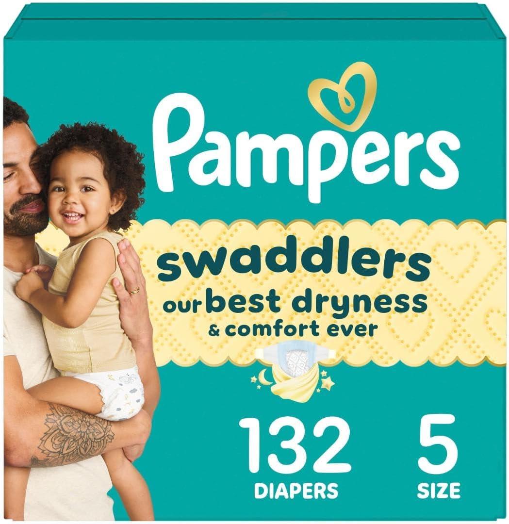 Pampers Swaddlers Diapers, Size 5 (20-37 lbs), 132 Count, Absorbent, Keeps Baby Dry and Comfortable, Skin Safe Disposable Baby Diaper  