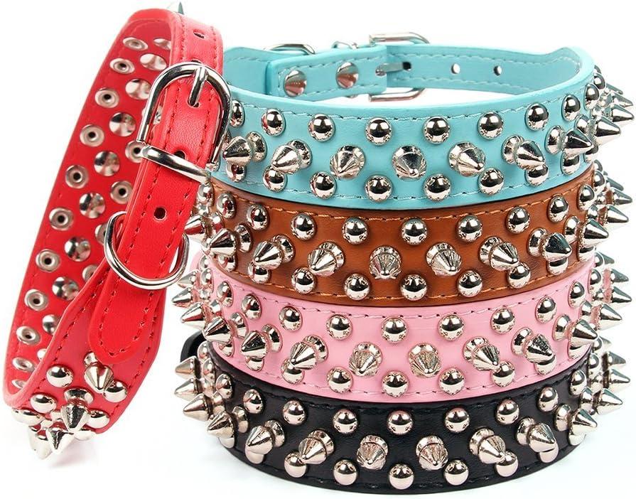 Mushrooms Spiked Rivet Studded Adjustable Pu Leather Pet Collars for Cats Puppy Dogs (X-Large, Blue) (14.2"-18.1" Neck)