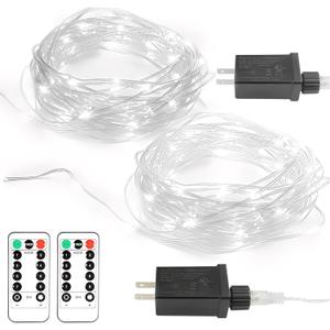 2 Pack Fairy String Lights Plug in, 33Ft 100 Micro Starry LED Outdoor String Lights with 8 Modes Timer Dimmable IP68 Full Waterproof Twinkle Lights for Bedroom Garden Christmas Home Decor (Cool White)
