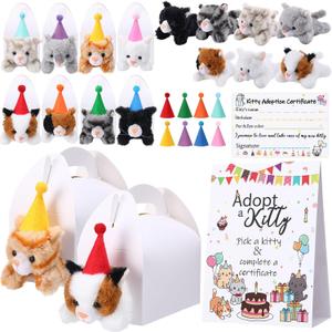 HyDren 33 Pcs Adopt Party Favors Include Adoption Sign Animal Adoption Plush Certificate Pet Stuffed Birthday Hats Paper Boxes White for Adopt an Animal(8 Kitty)