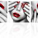 AoArtWZ Black Red Fashion Canvas Wall Art Elegant Woman Picture for Salon Beauty Decoration 12" x 12" x 3pcs