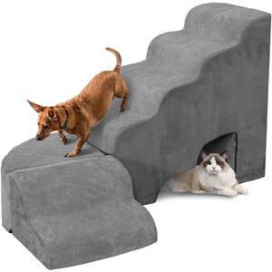 Dog Stairs for High Bed - LitaiL Stairs to Get on Bed, 30 inches Pet Steps for Small Dogs, 6 Tier Pet Ramp for Medium Large Dogs, Adjustable Foam Dog Steps for Bedside