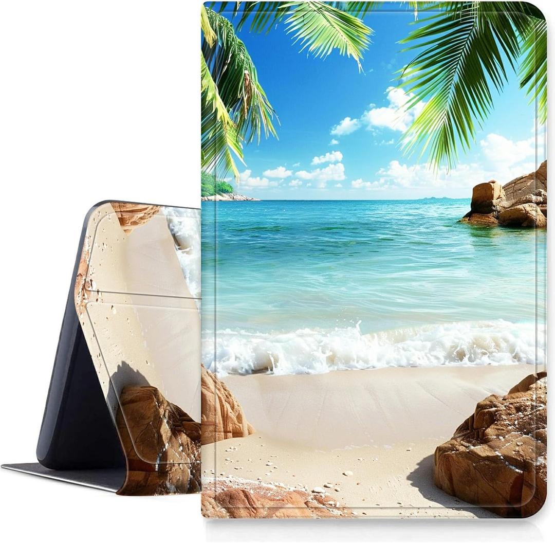 DIGTIALLL Case for Amazon Kindle Fire HD 8 & 8 Plus Tablet (12th Generation/10th Generation, 2024/2022/2020 Release) PU Leather Smart Protective Cover with Auto Sleep/Wake,Beach Palm Trees