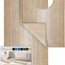 Bathroom Rugs Sets 2 Piece, Toilet Rugs U-Shaped, Contour Bath Mat Set for Toilet Bathroom, Soft Absorbent Chenille Bath Carpet, Quickly Dry, Washable (Beige, 32" x 20" + 24" x 20")