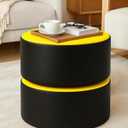 Round PU Leather Ottoman Foot Rest, Foam-Filled Pouf for Sofa and Living Room, Zippered Cover with Removable Foam Insert for Easy-Clean Care, 15.5" D x 8" H