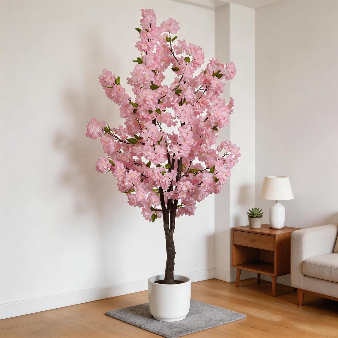 Pink Artificial Cherry Blossoms Tree Faux Cherry Blossom Tree Indoor Beautiful Trees for Home Christmas New Year Decor