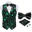 DiBanGu Mens Christmas Black and Green Vest and Bow Tie Sets for Men Snowflake Suit Vest and Bow Tie Pocket Square Fun Festival Xmas Tree Waistcoat for Gifts Party, M