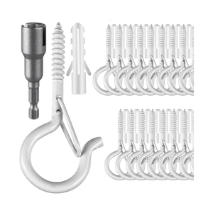 36 PCS Q-Hanger Hooks, Screw Hooks for Outdoor String Lights, Safety Buckle Design Cup Eye Hook for Hanging Christmas Lights, Plants, Mounted on Wall Ceiling, Include 1 Wing Nut Driver, White