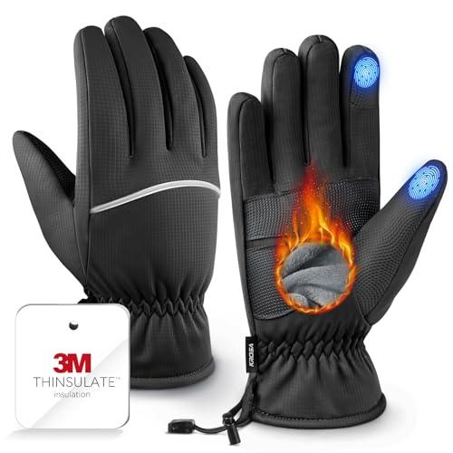 Winter Gloves Men Women Made with 3M Insulation & Plush Lining, -10°F Windproof & Water-Resistant Snow Gloves for Cold Weather, Ski Glove with Reflective Strips & Touchscreen Fingers for Running