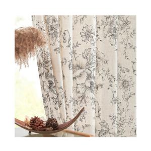 jinchan Linen Blend Curtain Floral Curtains for Living Room 84 Inch Length Farmhouse Curtain Rod Pocket Back Tab Black Printed Peony Flower Patterned Drapes Bedroom Window Curtains Set 2 Panels