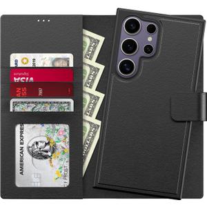 FUNMIKO for Samsung Galaxy S25 Ultra Case Wallet,Detachable Flip Folio Leather Cover,RFID Blocking 4 Card Slots Holder,Kickstand Function,Protective Phone Shell for Men Women Girls,Black