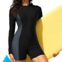Zando UPF 50+ Rash Guard Long Sleeve Swimsuits for Women - Swimming Suit with Front Zipper Boyleg 1 Piece Wetsuit for Surfing, Small