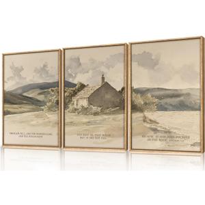 FWIEXA Christian Bible Verse Framed Canvas Wall Art Set, 3 Piece Easter Jesus Scripture Wall Decor, Religious Inspirational Quotes Art Prints, 16x24 Inches Vintage Neutral Biblical for Prayer, Bedroom, Living Room