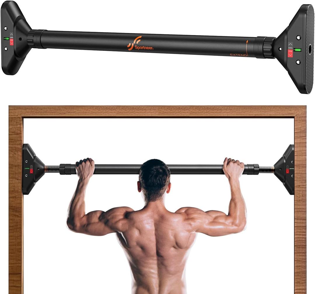 Sportneer Pull Up Bar: Strength Training Chin up Bar No Screws - Adjustable 29.5''-37''(75-94cm) Width Locking Mechanism Pull up Bar for Doorway - Max Load 440lbs for Home Gym Upper Body Workout, Non-slip
