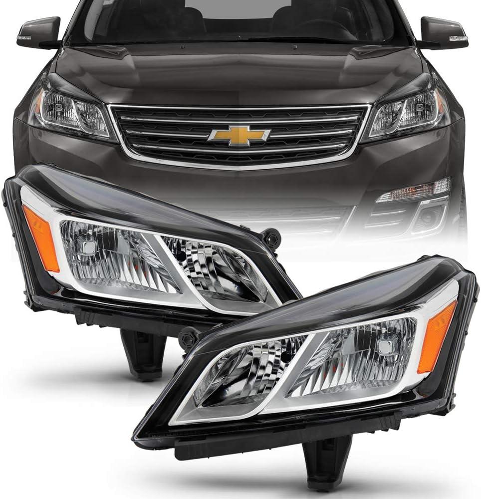 ACANII - For 2013-2017 Chevy Traverse Chrome Housing Headlights Headlamps Assembly Replacement Pair Driver & Passenger