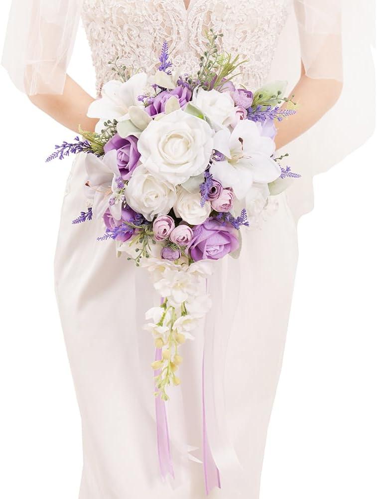 Bridal Bouquet Cascading Wedding Bouquet for Bride Lilac Purple
Cascade Wedding Bouquets for Bride Bridesmaid 10" Artificial Flowers Bouquet for Wedding Party Decor