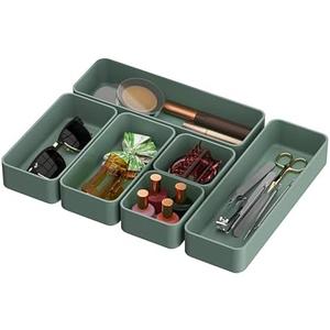 CHANCETSUI 6 PCS Stackable Drawer Organizers Set, Versatile Desk and Vanity Drawer Organizer Trays, Storage Bins for Makeup, Bathroom, Bedroom, Kitchen and Office, Green