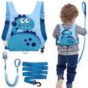 Dr.meter 3 in 1 Toddler Harness Leash + 8.2ft Anti Lost Wrist Link, Cute Dinosaur Kids Safety Harness with Key Lock, Child Walking Harness Assistant Strap for Outdoor Activity Travel, Blue