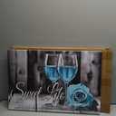 Artsbay Kitchen Wall Art Blue and Black Wall Decor Wine and Rose Canvas Picture Painting Vintage Artwork Sweet Life for Bar Dining Room 16 x 24inches