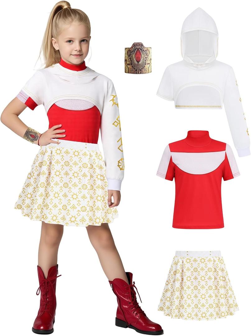 Girls Halloween Costumes Kids Cheerleader Costume Dress Up Accessories Set (130 (7-8 Years))
