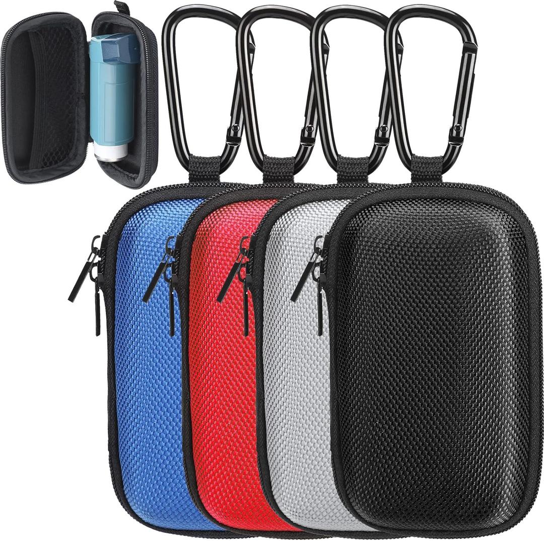 Woanger 4 Pcs Hearing Aid Case Hard Asthma Inhaler Holder Travel Hearing Aid Case Earbud Portable Zipper Carry Holder with Mesh Pocket for Inhaler Carrying Aid Other Accessories from Dust and Dirt