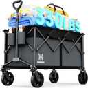 Navatiee 165L Collapsible Folding Wagon, Large Foldable Wagon with Silent All-Terrain Wheels, 330Lbs Heavy Duty Utility Grocery Cart for Camping Shopping Outdoor, Black