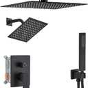 Shower Faucet Set Matte Black Shower System, Knob Switch Diverter Shower Faucet with High Pressure Handheld Spray, Ceiling Mount 10 Inch Shower Head with 6 Inch Wall Mount Shower Head