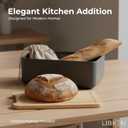 LIBKEN Bread Box Extra Thick Steel Bread Bin with Bamboo Cutting Board Lid & Drawstring Bread Bag - Modern Scandinavian Metal Box for Kitchen Countertop, Sourdough & Homemade Bread - Black