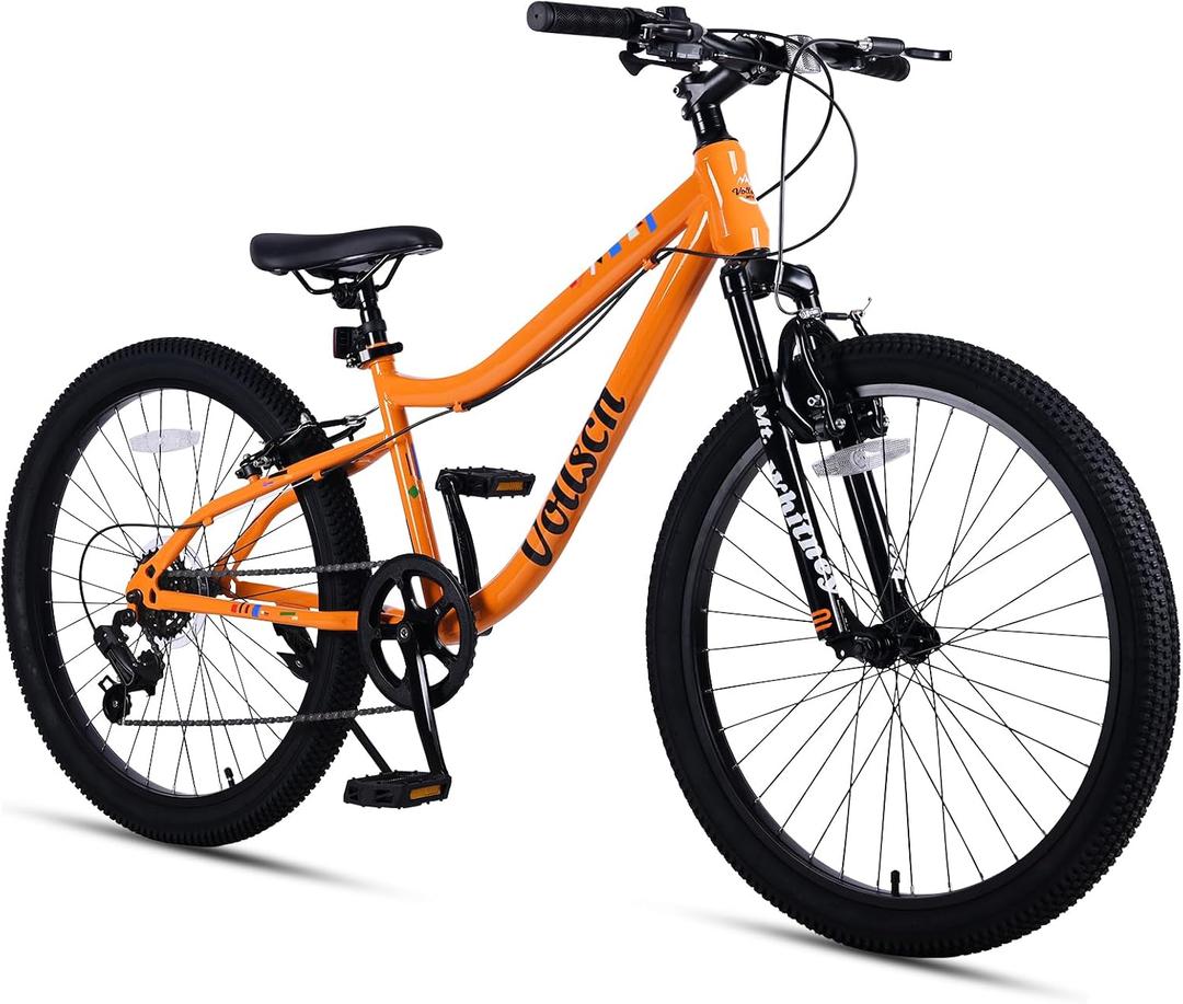 vollsch 24 Inch Kids Mountain Bike for 9-15 Years Old Boys Girls Teens 6-Speed Child MTB Bicycle with Front Suspension Fork, Orange