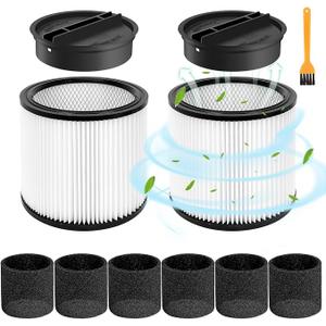 2 Pack 90304 Replacement Filter Kit for Shop Vac 5 Gal | Cartridge Filter with Lids & Foam Sleeves, Fits 5 Gallon and Above Shop Vac Wet/Dry Vacuums, Washable & Reusable