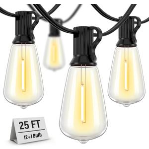 Doukedge Outdoor String Lights Waterproof, 25 Feet Patio Lights with 13 ST38 Edison Bulbs(1 Sqare), Hanging Lights with Plug in Cord for Porch, Blacony, Backyard, Bistro, Garden, 2700K